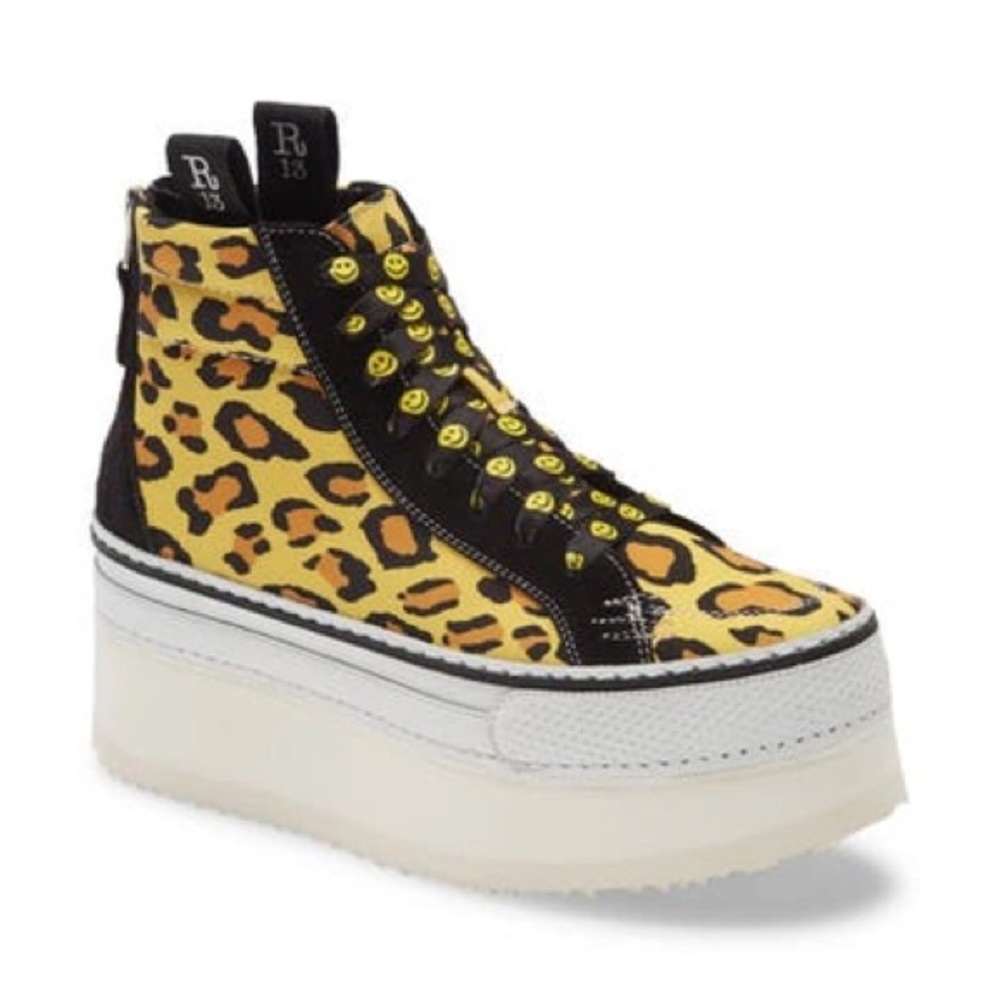 R13 Leopard Print Platform Sneakers - Yellow and Black